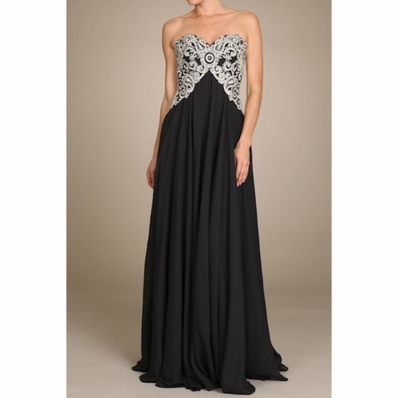 BLACK Flowy Dress with Silver Lace - Picture 1 of 6